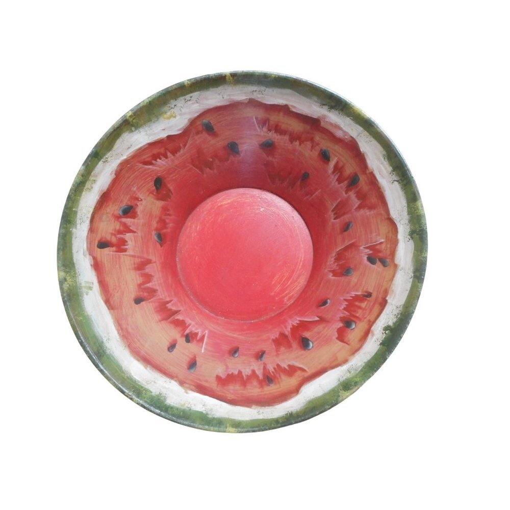 Vintage Watermelon Motif Wood Bowl Folk Art Fruit Console Dish